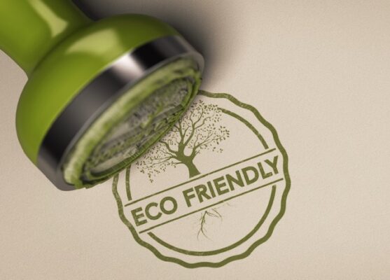 Ferramenta de estampagem de selos ecológicos verde, com o desenho de uma árvore eco friendly